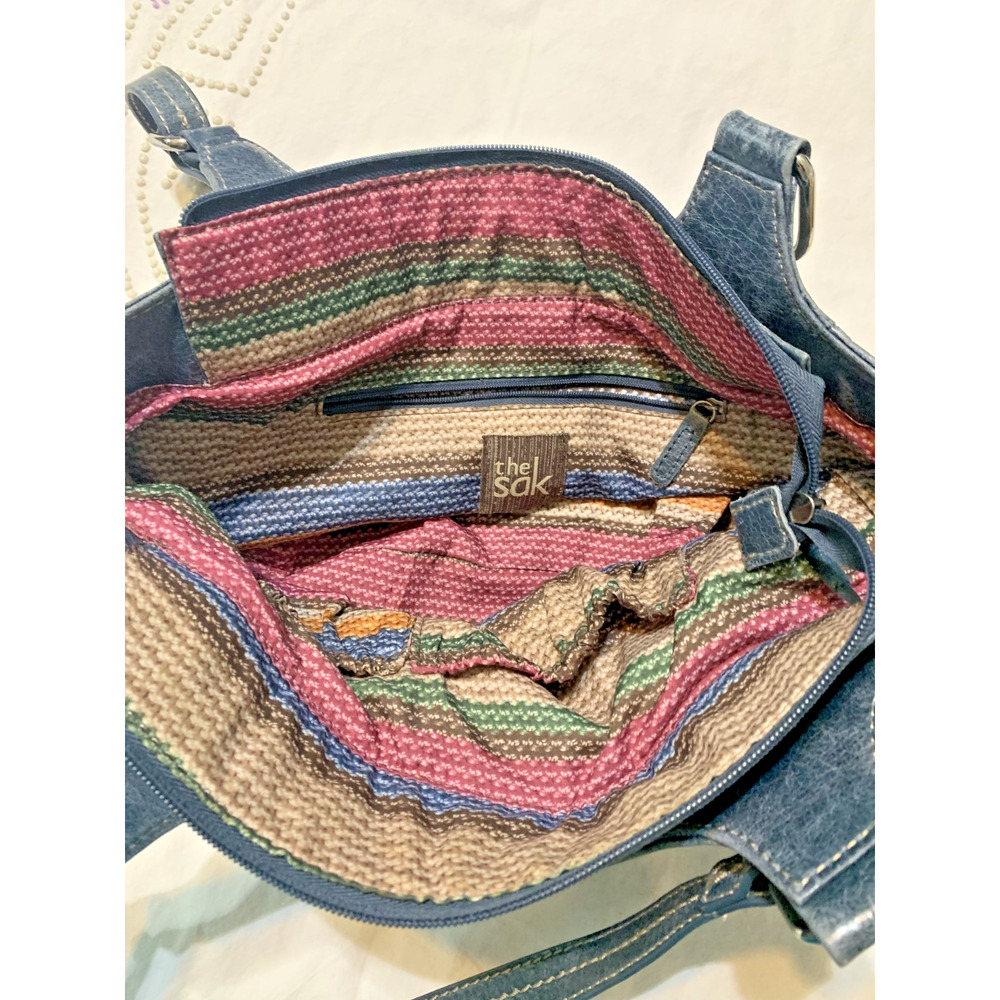 The Sak Blue Grey Distressed Leather Medium satchel top Handle Shoulder bag - Picture 7 of 9